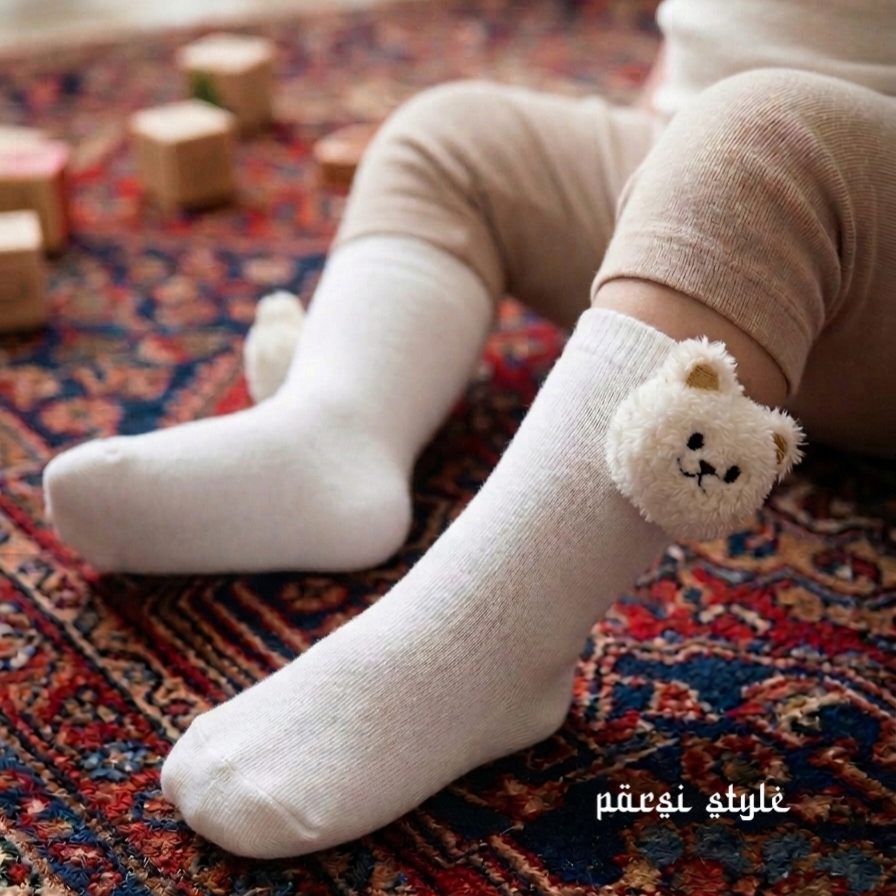 جوراب بچگانه ساقدار نخی عروسکی تدی