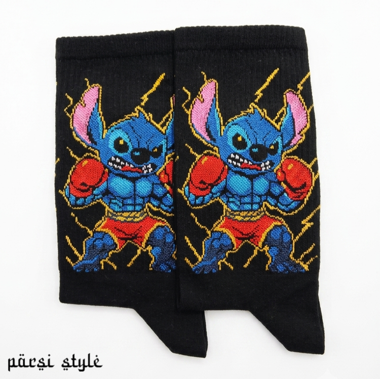 جوراب بزرگسال ساقدار کش انگلیسی طرحدار Stitch the Fighter