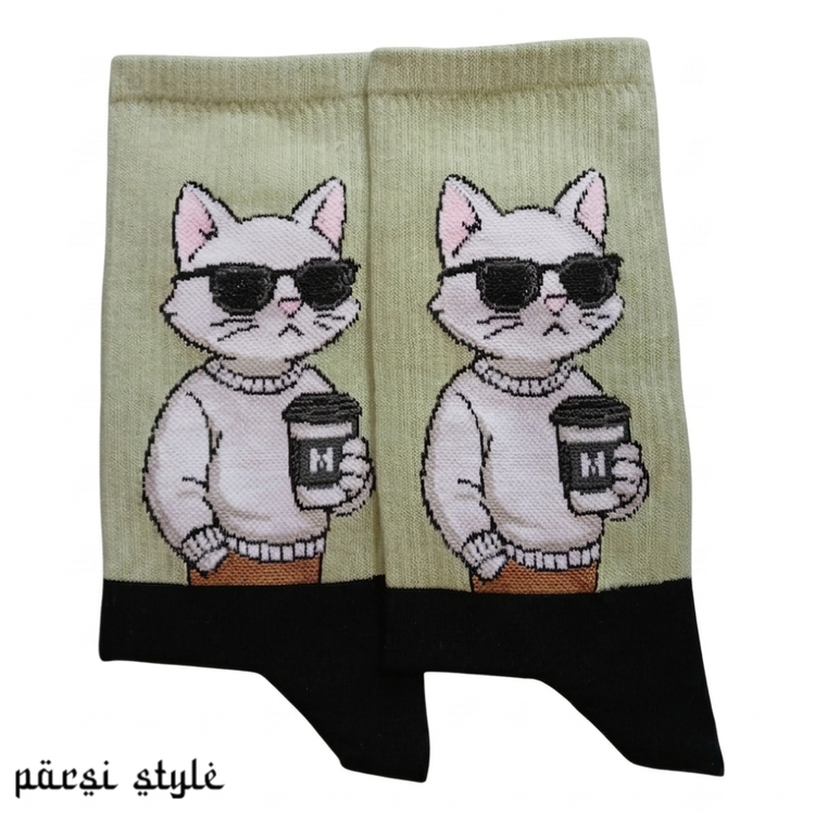 جوراب بزرگسال ساقدار کش انگلیسی طرحدار Cat lifestyle