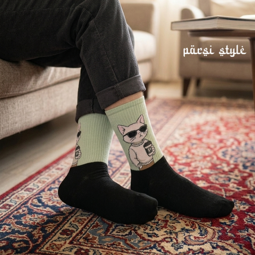 جوراب بزرگسال ساقدار کش انگلیسی طرحدار Cat lifestyle