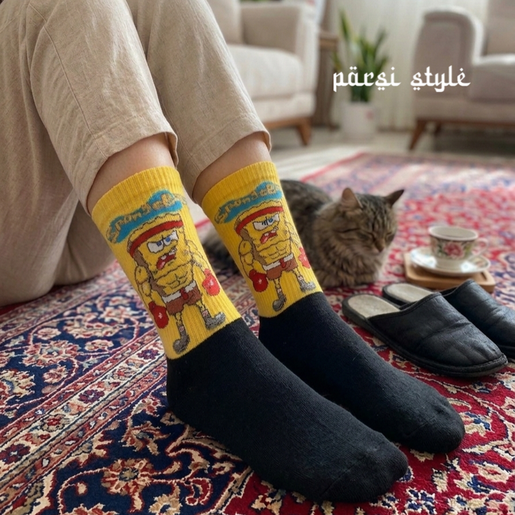 جوراب بزرگسال ساقدار کش انگلیسی طرحدار SpongeBob