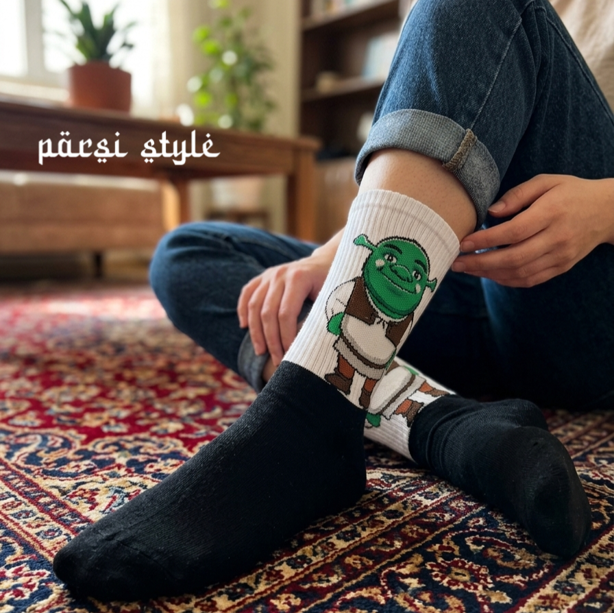 جوراب بزرگسال ساقدار کش انگلیسی طرحدار Shrek