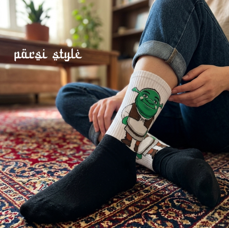 جوراب بزرگسال ساقدار کش انگلیسی طرحدار Shrek