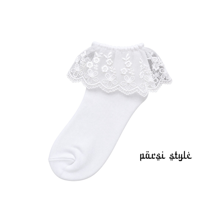 جوراب زنانه مچی سفید لب تور طرحدار